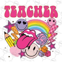 teacher retro teacher design occupation svg, designs cute teacher svg, teacher rainbow smiley svg, back to school png, d