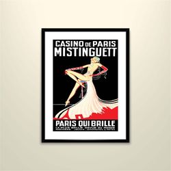 casino de paris mistinguett, paris qui brille vintage celebrity poster - art deco, canvas print, gift idea, print buy 2