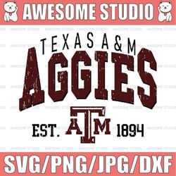 Vintage 90's Texas A\M Aggies Svg, Texas A\M Svg, Vintage Style University Of Texas A&M Png Svg dxf NCAA Svg, NCAA Sport