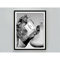 woman drinking perfume poster, luxury fashion print, black and white, vintage wall art, feminist poster, teen girl room