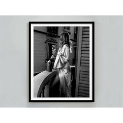 woman drinking wine in paris print, feminist poster, black and white, bar cart print, teen girl wall art, alcohol poster