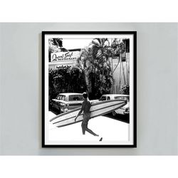 Vintage Surf in Hawaii Poster, Surfboard Wall Art, Black and White, Vintage Photography, Summer Poster, Beach House Deco