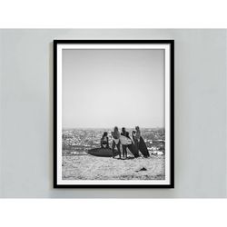 surfer girls hawaii poster, black and white wall art, beach print, vintage photograph, surfboard wall art, summer poster