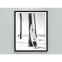 surfboard wall art, black and white, beach print, vintage photography, summer poster, printable wall art, beach house de