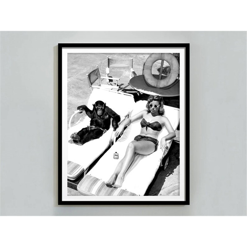 MR-482023185910-chimpanzee-and-woman-on-beach-print-black-and-white-funny-wall-art-girls-bathroom-decor-retro-poster-fashion-photo-teen-girl-room-decor.jpg