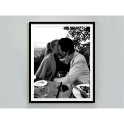 kiss after wine print, black and white, couple poster, bar cart print, romantic wall art, dining room decor, alcohol pos