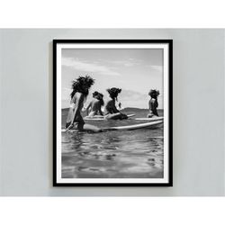 african american women surfing print, black and white, vintage wall art, surf poster, beach photography, summer poster,