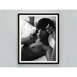 Naomi Campbell Smoking Poster, Feminist Print, Black and White, Vintage Photo, Printable Wall Art, Fashion Photography,