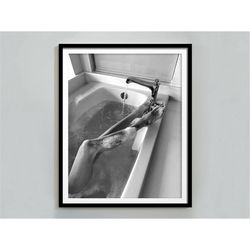 woman legs in bathtub print, black and white, bathroom poster, feminist print, girls bathroom decor, maximalist wall art