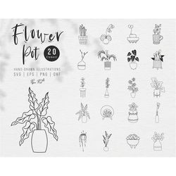 plants svg bundle, potted plants svg, houseplants svg, floral pot svg, plant line drawing svg, flower pot clipart, garde