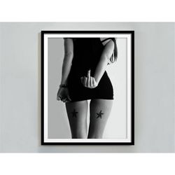 middle finger print, feminist poster, fuck off, teen girl wall art, black and white, feminine wall art, digital download