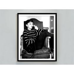 vintage audrey hepburn poster, black and white, audrey hepburn print, retro wall art, old hollywood decor, digital downl