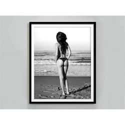 woman in beach print, black and white, summer poster, fashion photography, sexy wall art, teen girl bedroom decor, print