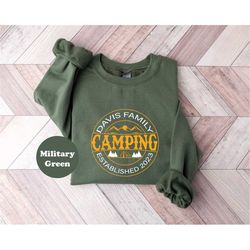 custom family name camping shirt, personalized established year camp tshirt, cute camping pine trees sweatshirt, family