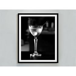 martini poster, black and white, fine art print, martini wall art, digital download, cocktail wall art, bar cart print,