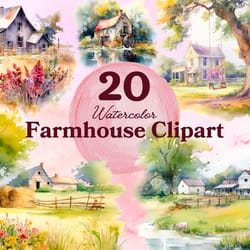 summer farmhouse watercolor clipart