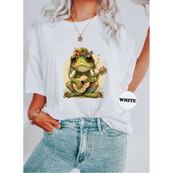 guitar frog shirt, cute frog playing acoustic guitar hoodie, boho style tshirt, bohemian sweatshirt, hippie tees, music
