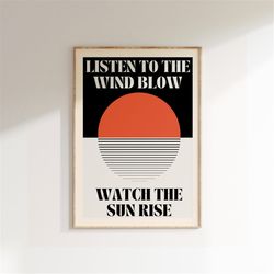 music inspired print, listen to the wind blow, print, music print, lyrics poster, gig print, rock poster art, retro musi