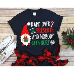 christmas gnome svg, hand over the presents and nobody gets hurt svg, funny kids cute svg, christmas shirt boy svg file