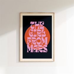 inspired music print, ash, song lyrics print, music gift, the girl from mars, unframed indie rock art, gig poster, wall