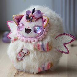 art cat doll collectible creepy toy glow monster kitty craft plush fluffy toy with wings