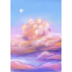 Sunset Cloud Sky Art Print Digital Painting Wall Decor