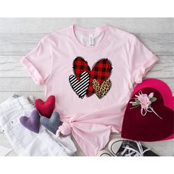 Heart Trio Valentines Day Shirt,Buffalo plaid leopard heart Shirt,Matching Valentines Couples,3 hearts valentines shirt,