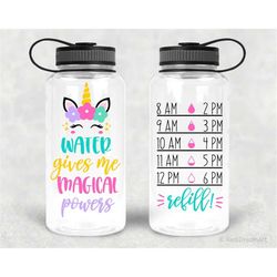 unicorn water tracker svg, water bottle svg, funny svg, tumbler svg, water gives me magical powers svg cut files for cri