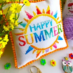 happy summer cross stitch pattern pdf by crossstitchingforfun instant download, summer cross stitch pattern pdf