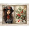 Victorian Christmas White Junk Journal Pages. A girl with brown hair in a Victorian dress and a hat with a red ribbon and holly berries and a red scarf around h