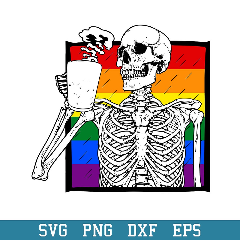 Halloween Coffee Drinking Skeleton Skull Gay Pride Awareness Svg, Halloween Svg, Png Dxf Eps Digital File.jpeg