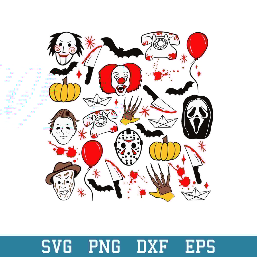 Halloween Horror character doodle collage Svg, Halloween Svg, Png Dxf Eps Digital File.jpeg
