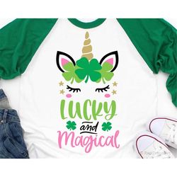girl st patricks day svg, st patricks unicorn svg, lucky and magical, kids st paddys shirt svg, cute svg cut files for c