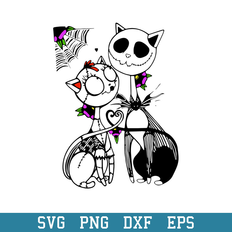 Jack and Sally Cat Halloween Svg, Halloween Svg, Png Dxf Eps Digital File.jpeg