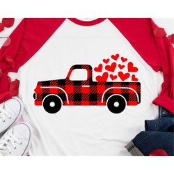 valentines day truck svg, buffalo plaid truck svg, red truck svg, valentines day svg, kids valentines svg cut file for c