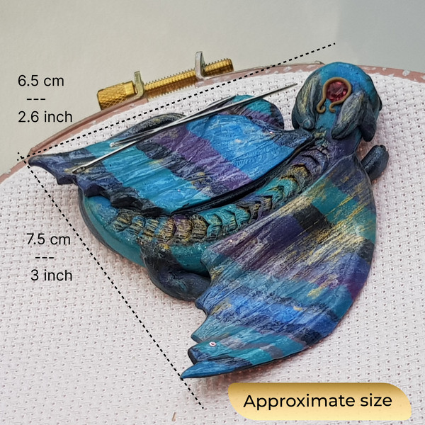 Baby Dragon Sculpture Labradorite style Polymer clay Needle Minder size.png
