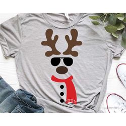 boy reindeer svg, hipster reindeer with scarf, baby boy deer, christmas svg, sunglasses, kids christmas shirt svg file f