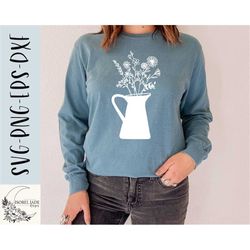 farmhouse jug and wild flowers svg, flower svg, floral svg, wildflower svg, farmhouse svg, jug svg, svg,png, eps, dxf, d
