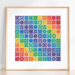 Cross stitch pattern Geometric Sampler, 100 squares, Multicolored embroidery, Digital pattern