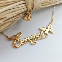 Custom Name Necklace Butterfly Personalized Font Jewelry Gold Silver Women Gifts