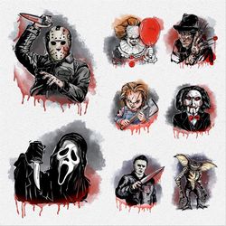 horror killer png designs watercolor halloween movie characters bloody clipart high quality png sublimation printable