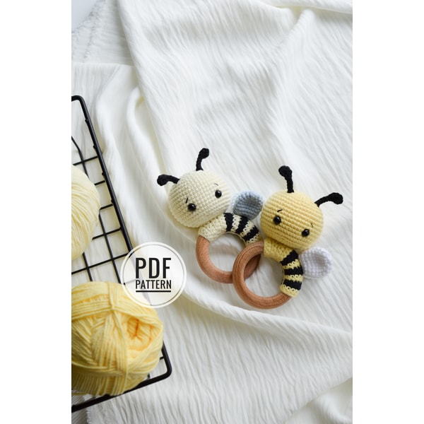 Honey bee crochet pattern cute baby rattle for beginner, 1th | Inspire ...