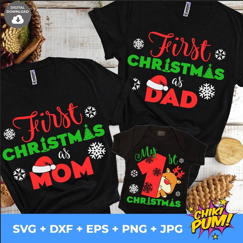 1st Christmas family bundle, My first Christmas SVG, First Christmas as a mom SVG, First Christmas as a dad SVG - 1.jpg