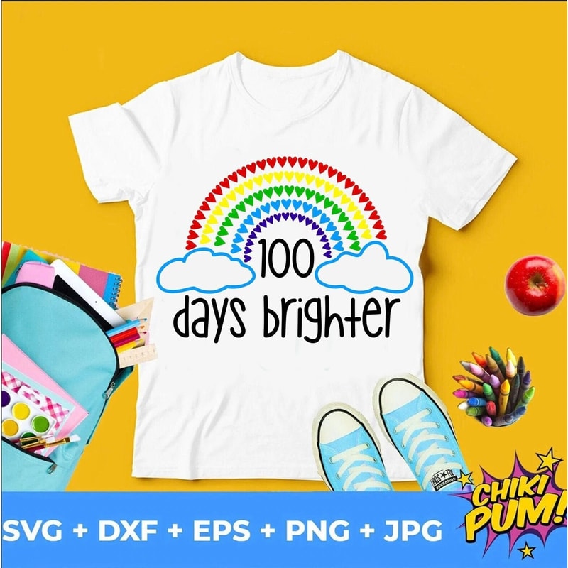 100 Days of School SVG, 100 Days Brighter SVG, 100 Hearts SVG, 100th Day of School Rainbow Svg, Silhouette, Cricut - 1.jpg
