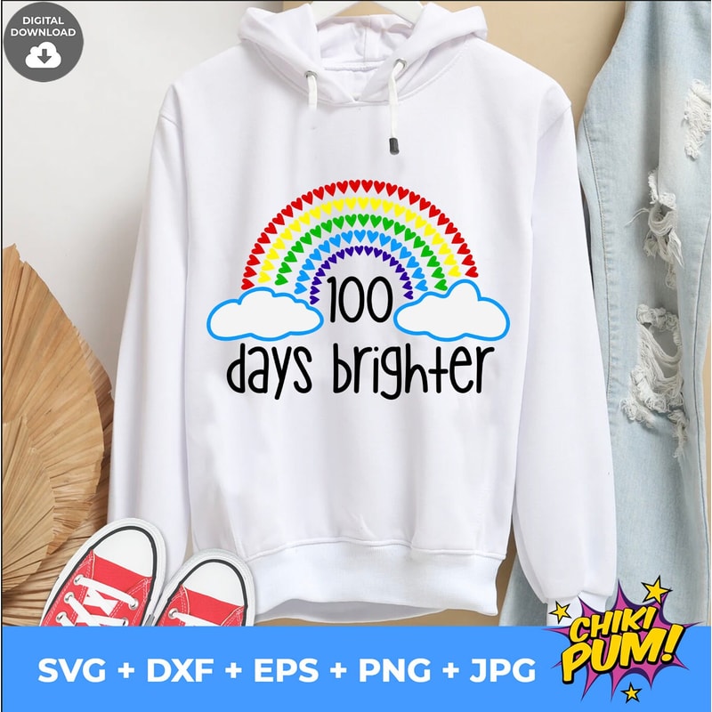 100 Days of School SVG, 100 Days Brighter SVG, 100 Hearts SVG, 100th Day of School Rainbow Svg, Silhouette, Cricut - 5.jpg