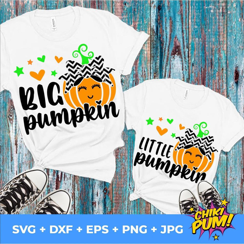 Big Pumpkin Svg, Little Pumpkin Svg, Girl Thanksgiving Svg, Halloween Cut File, Big & Little Sister, Thanksgiving Cut Files - 1.jpg