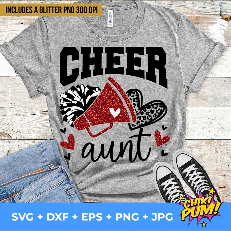 Cheer Aunt Svg, Football Leopard Print Heart Svg, Leopard Glitter Red Cheerleader Svg, Cheer Group Shirts Svg, Iron On Png - 1.jpg