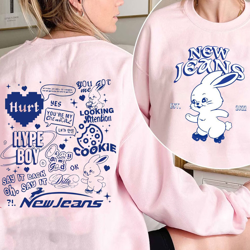2 sides NewJeans Track List Sweatshirt, Kpop Newjeans Shirt, Newjeans Merch, Bunnies Gifts, Cute NewJeans Bunny Shirt, Newjeans Ditto Hurt - 1.jpg