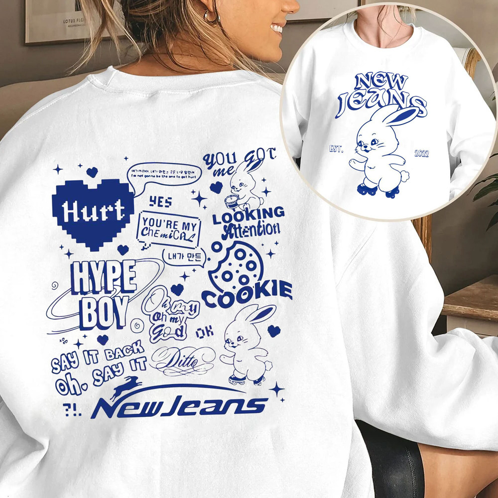 2 sides NewJeans Track List Sweatshirt, Kpop Newjeans Shirt, Newjeans Merch, Bunnies Gifts, Cute NewJeans Bunny Shirt, Newjeans Ditto Hurt - 2.jpg