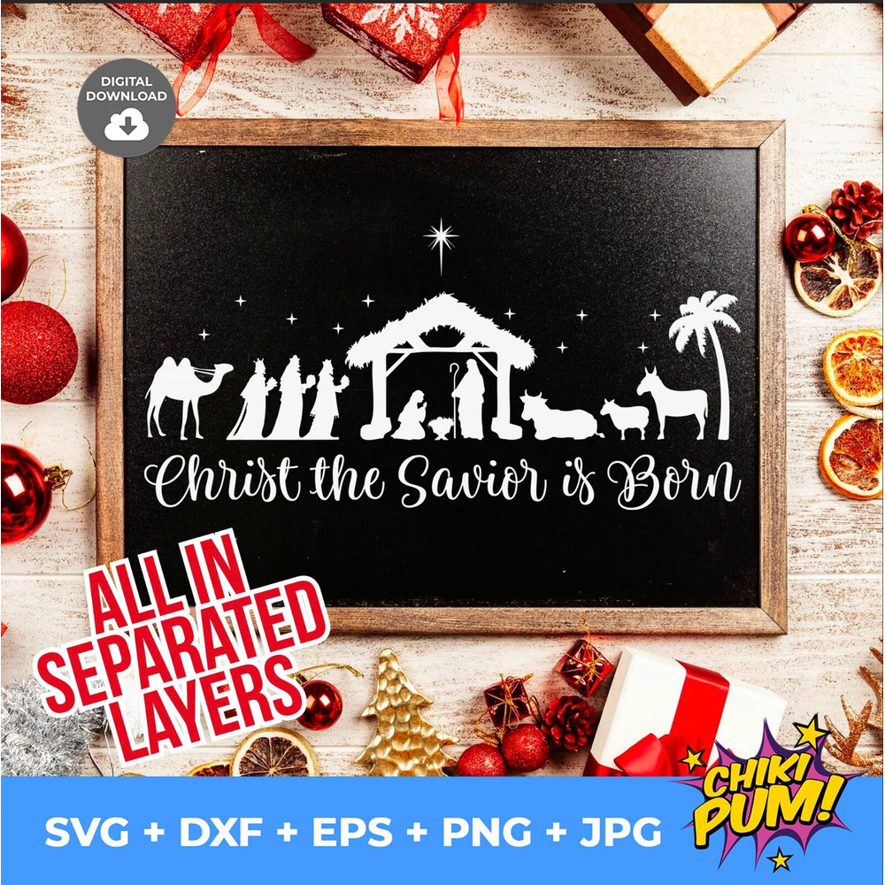 Christ the savior is born svg, Nativity scene svg, Christmas svg, Holiday Decoration Decal, Vinyl Cut File, Nativity Cricut svg - 2.jpg